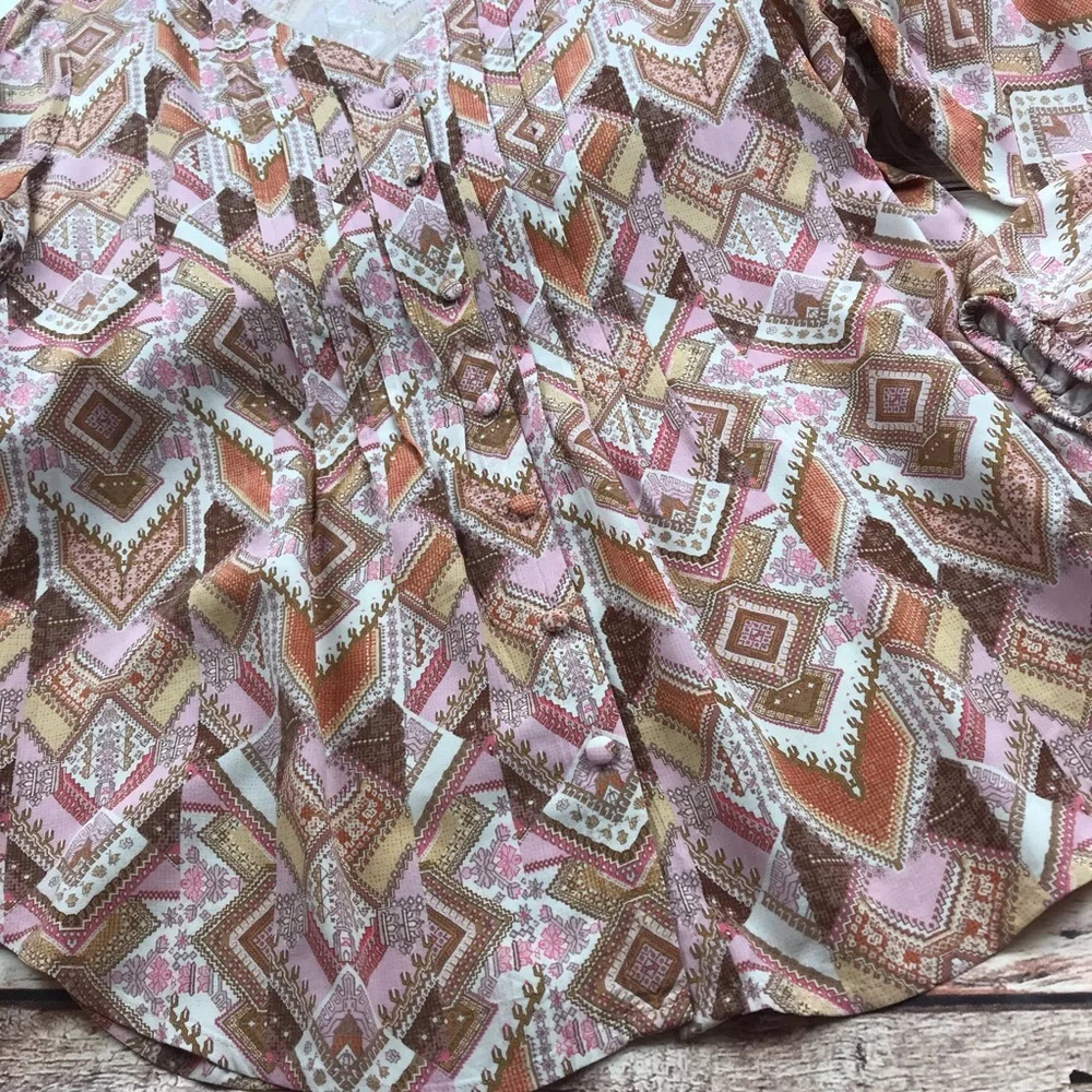🔴J. Jill Pink and Brown Geometric Blouse - Picture 4 of 8